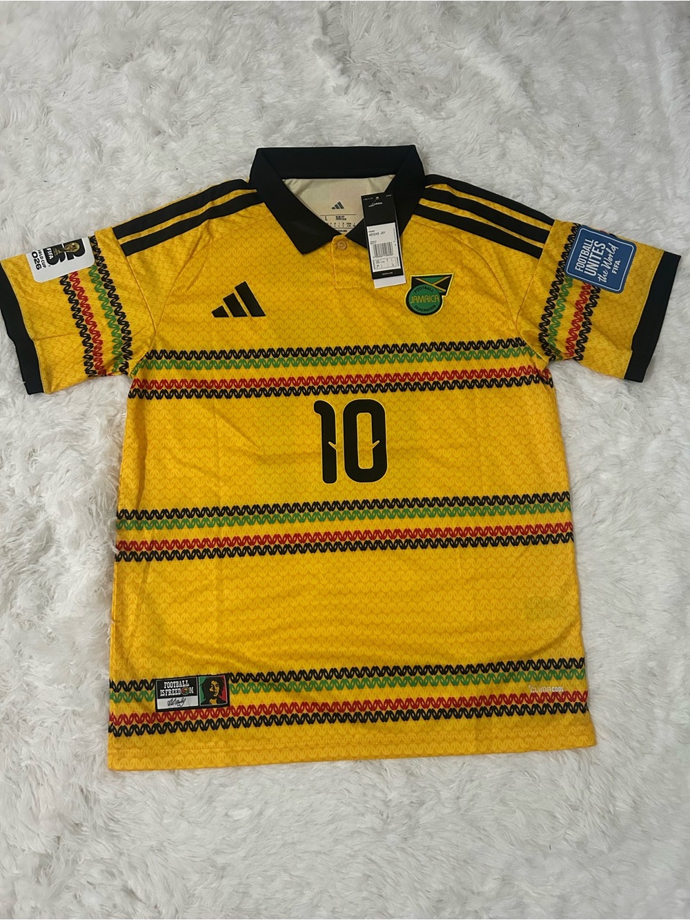 adidas Yellow Jamaica Soccer Jersey with Black Accents and #10